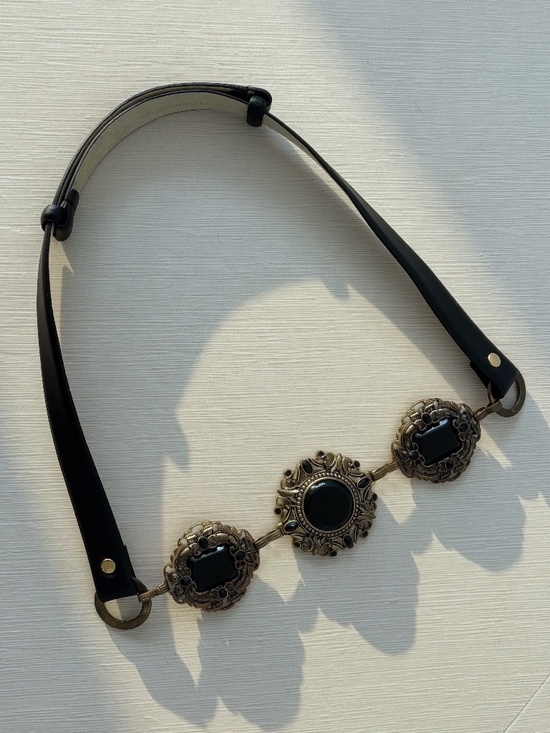 Vintage Chico’s Leather Statement Belt Black Stone Boho Festival Y2K 90s M/L main image 4